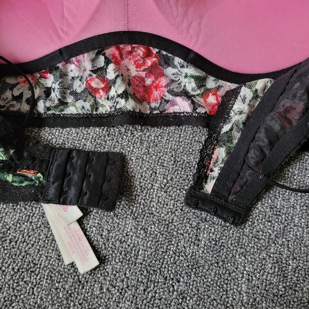 PINK Victoria's Secret Black Floral Lace Bralette with Red & Pink Embroidery - Picture 9 of 13